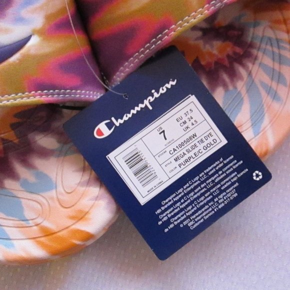 # SOLD #CHAMPION MEGA SLIDE PURPLE -C-GOLD TIE DYE WOMENS SANDALS (SIZE 7) 😍 - Picture 8 of 16